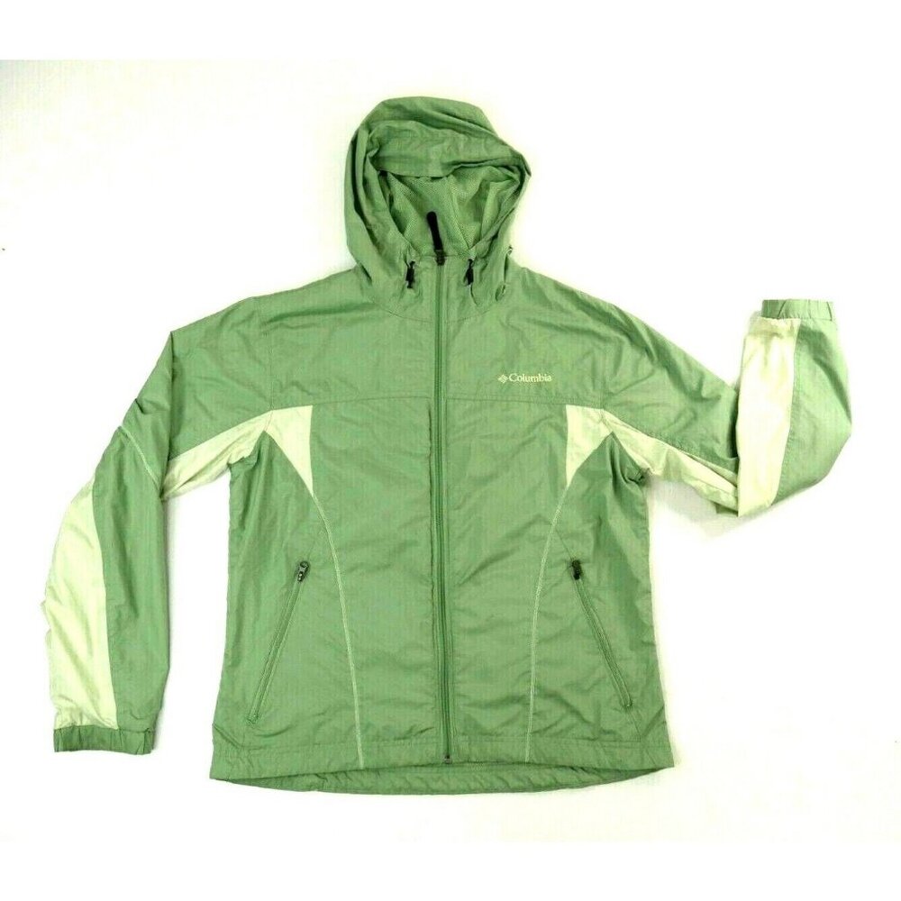 Columbia Green Windbreaker Light Jacket Full Zip Vented Mesh Lined Womens Medium
